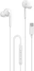A pair of white USB-C in-ear headphones with an inline remote and a USB-C connector. Voir les images du produit