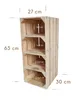 A wooden shoe rack with four shelves, shown with dimensions indicated. Produktbild-Vorschau