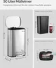 Diagrams and dimensions of a 50-liter trash can, with comparisons to beverage bottles. Produktbild-Vorschau