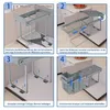 Four-panel instructional diagram showing the assembly of a kitchen waste bin system. Voir les images du produit