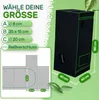 A diagram and a 3D render of a grow tent with dimensions and size options. Voir les images du produit