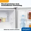 Interior view of an open mini-refrigerator with food and drinks inside. Produktbild-Vorschau