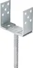 A galvanized metal post anchor with a U-shaped bracket and a threaded rod. Produktbild-Vorschau