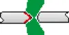 A close-up view of two metal tubes with a green element between them. The left tube has red markings. Voir les images du produit
