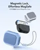 Three different colored ESR Orbit Hybrid Magnetic cases for AirPods Pro are displayed against a light blue and white gradient background. Text highlights the magnetic lock and MagSafe features. Anteprima dell’immagine prodotto