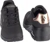 A studio shot of two black Skechers sneakers with rose gold accents. Náhled obrázku produktu
