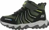 A side view of a single green and black children's hiking boot. Voir les images du produit