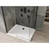 A modern shower enclosure with a white shower tray and black fixtures against a gray tiled wall. Podgląd zdjęcia produktu