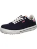 A single navy blue sneaker with white laces and a colorful striped heel. Produktbild-Vorschau