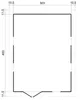 A technical drawing or blueprint of a garden shed with dimensions indicated. Voir les images du produit