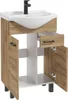 A bathroom vanity with a sink and faucet, showing open doors and a drawer. Náhled obrázku produktu