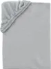 A close-up view of a gray fitted sheet, showing the texture of the fabric and the elasticized edge. Produktbild-Vorschau