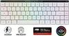 A white mechanical keyboard with RGB lighting and marketing icons below. Voir les images du produit