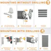 The image shows two sets of instructions for mounting a roller blind: one without drilling and one with drilling. Each set has numbered steps with illustrations and text. Produktbild-Vorschau