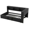 A black metal bed frame with a slatted mattress support and a built-in shelf unit at the head. Anteprima dell’immagine prodotto