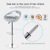 A silver bar stool with marketing text and certification logos. Produktbild-Vorschau