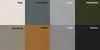 A collage of eight swatches, each representing a different color option for a product, with the color name labeled above each swatch. Produktbild-Vorschau