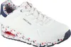 A single white sneaker with red and blue star pattern on the sole and inner lining. Voir les images du produit