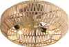 A close-up, low-angle shot of a ceiling fan and light fixture with a natural fiber rope shade. Produktbild-Vorschau