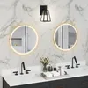 A modern bathroom vanity with two sinks, faucets, and illuminated mirrors. Produktbild-Vorschau