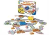 A board game with construction-themed pieces laid out on a white background, with the game box visible above. Produktbild-Vorschau