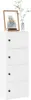 A tall, narrow white cabinet with four doors, decorated with a framed picture and a vase of greenery on top. Voir les images du produit