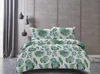 A bed with green leaf-patterned bedding is shown in a room with a textured wall and gray curtains. Anteprima dell’immagine prodotto