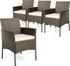 Four brown wicker chairs with white cushions are arranged on a white background. Podgląd zdjęcia produktu