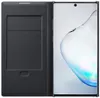 A black flip case for a smartphone is shown open, with the smartphone screen visible. Produktbild-Vorschau