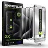 A product shot of an iPhone 16 Pro screen protector packaging, showing the box, multiple screen protectors, and an application tool. Produktbild-Vorschau