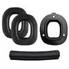 A set of black replacement parts for headphones, including ear pads, a headband, and a microphone foam cover, laid out on a white background. Produktbild-Vorschau