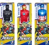 Three boxes of Marvel Avengers action figures, each featuring a different superhero: Black Panther, Iron Man, and Captain America. Produktbild-Vorschau