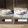 Two robotic vacuum cleaners are shown cleaning different areas of a floor, with visual representations of their cleaning paths. Produktbild-Vorschau
