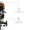 Close-up of a beige and black tricycle with informational graphics and text. Produktbild-Vorschau