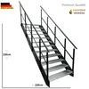 A metal staircase with railings and grated steps, shown against a white background with dimensions indicated. Podgląd zdjęcia produktu
