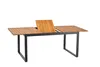 A table with a wooden top and black metal legs, shown from a slightly elevated side angle against a white background. The table appears to be extendable, with a section of the wooden top raised in the center. Produktbild-Vorschau
