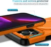 Close-up view of an orange phone case with a phone inside, highlighting camera and screen protection features. Náhled obrázku produktu