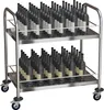 A stainless steel serving cart filled with wine bottles. Produktbild-Vorschau