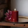 LED Stumpenkerze MIA - Echtwachs - realistische 3D Flamme - H: 10cm - Batteriebetrieb - weinrot Produktbild-Vorschau