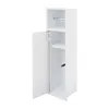 A white bathroom cabinet with its door open, showing shelves inside. Voir les images du produit
