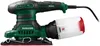 A studio shot of a green and black orbital sander with a dust collection bag attached, isolated on a white background. Produktbild-Vorschau