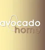 The image displays the words "avocado home" in a stylized font, with a subtle avocado outline integrated into the design. The background is a gradient of yellow to brown. Produktbild-Vorschau