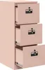 A pink filing cabinet with three drawers, two of which are partially open. Voir les images du produit
