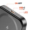 Close-up of a black power bank with labels indicating its features. Podgląd zdjęcia produktu