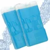 Two blue ice packs with white tops are shown against a white background, with a blurred background of ice cubes. Podgląd zdjęcia produktu