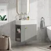 A modern bathroom vanity with a sink and cabinet, set against a tiled wall. Produktbild-Vorschau