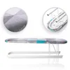A small ironing board with a geometric pattern, shown with close-up details of its fabric and structure. Produktbild-Vorschau