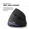 A black vertical mouse with blue LED lighting at the base and a blue circle around the scroll wheel. Produktbild-Vorschau