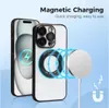 A smartphone case is shown with a magnetic charger, illustrating wireless charging. Produktbild-Vorschau