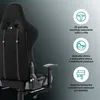 Close-up side view of a black gaming chair with informational icons and text on the right side. Náhľad obrázku produktu